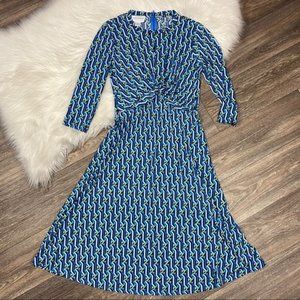 Donna Morgan Blue Geometric Twist Jersey Dress